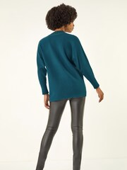 Roman Blue Metallic Tie Front Knitted Jumper - Image 3 of 5