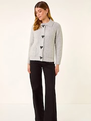Roman Grey Bow Buttoned Collared Cardigan - Image 2 of 5