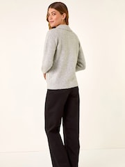 Roman Grey Bow Buttoned Collared Cardigan - Image 3 of 5