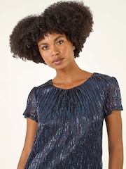 Roman Blue Sequin Plisse Blouse - Image 1 of 5