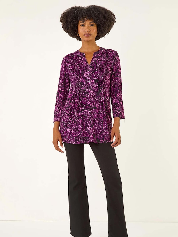 Roman Pink Paisley Print V-Neck Stretch Shirt - Image 2 of 5