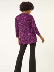 Roman Pink Paisley Print V-Neck Stretch Shirt - Image 3 of 5
