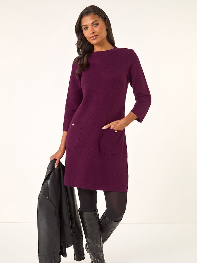 Roman Purple Patch Pocket Knit Dress - Image 1 of 5 Roman Purple Patch Pocket Knit Dress - Image 1 of 5