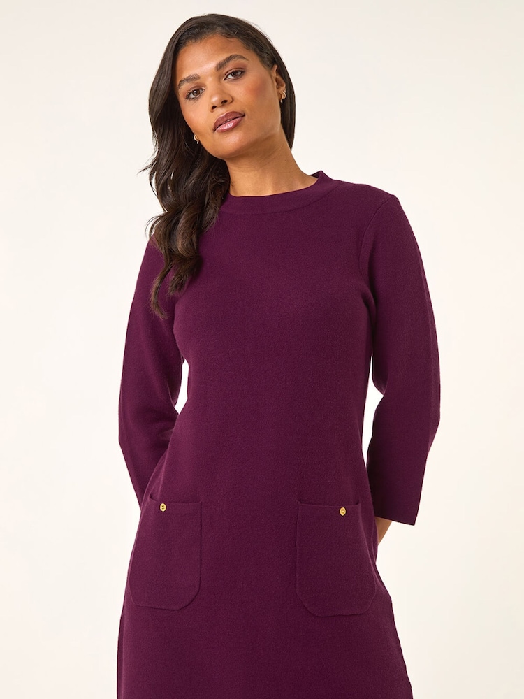 Roman Purple Patch Pocket Knit Dress - Image 2 of 5 Roman Purple Patch Pocket Knit Dress - Image 2 of 5