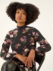 Roman Black Floral High Neck Tunic Top - Image 1 of 5
