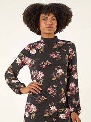 Roman Black Floral High Neck Tunic Top - Image 2 of 5