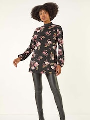 Roman Black Floral High Neck Tunic Top - Image 3 of 5