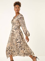 Roman Natural Animal Print Twist Front Dress - Image 1 of 5