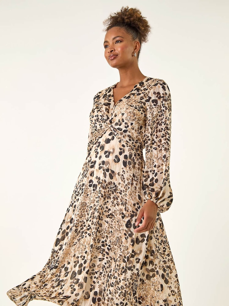Roman Natural Animal Print Twist Front Dress - Image 2 of 5 Roman Natural Animal Print Twist Front Dress - Image 2 of 5