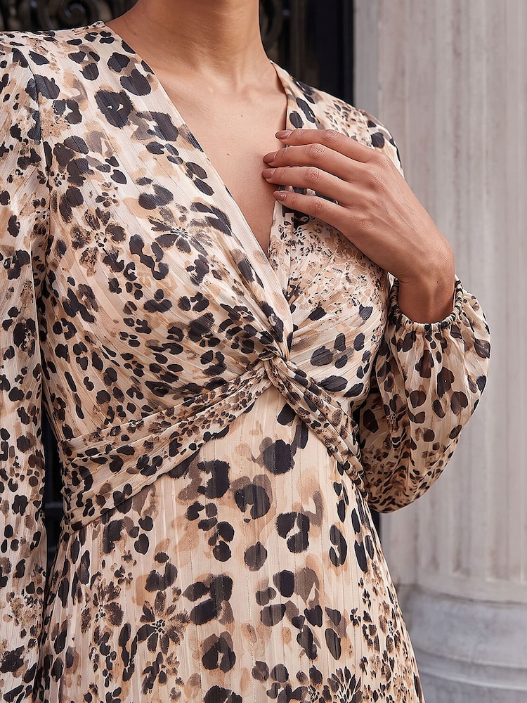 Roman Natural Animal Print Twist Front Dress - Image 4 of 4