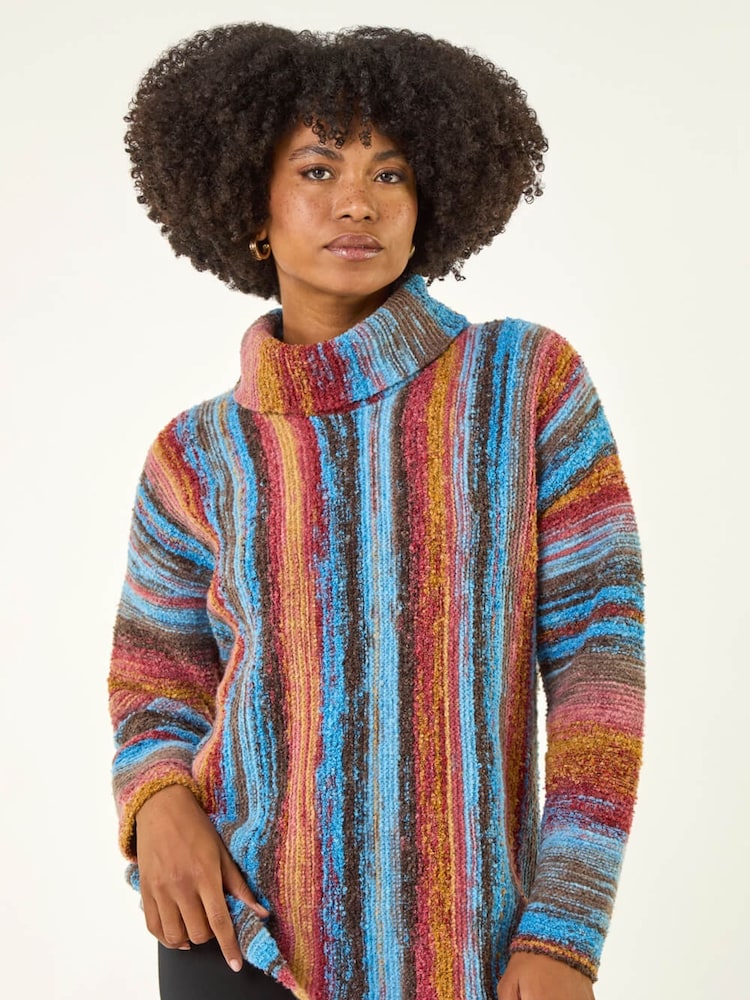 Roman Brown Space Dye Roll Neck Knit Jumper - Image 1 of 5 Roman Brown Space Dye Roll Neck Knit Jumper - Image 1 of 5