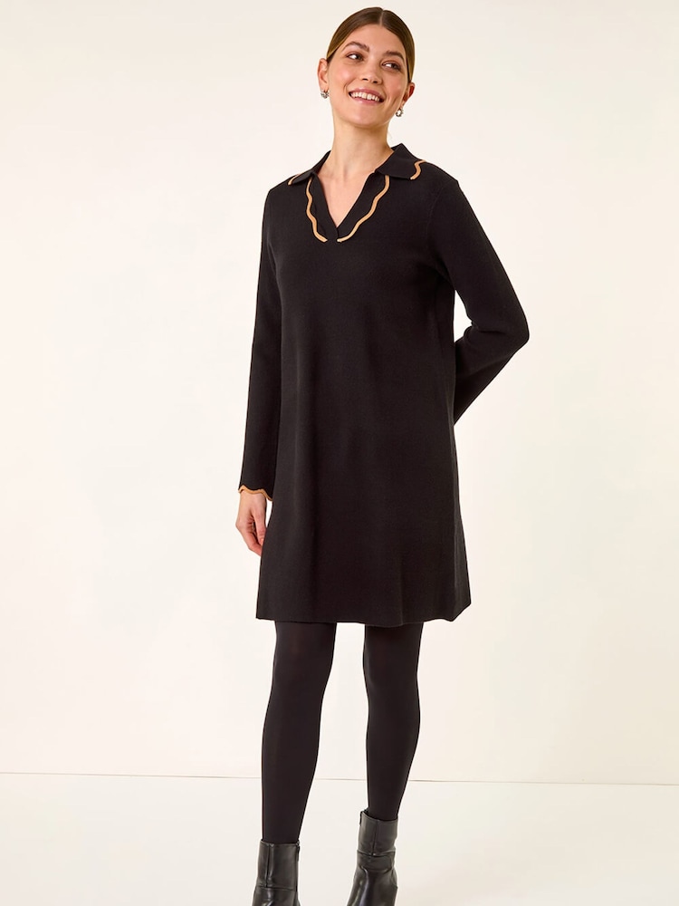 Roman Black Scalloped Edge Knit Dress - Image 1 of 5 Roman Black Scalloped Edge Knit Dress - Image 1 of 5