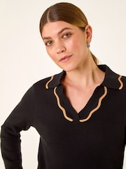 Roman Black Scalloped Edge Knit Dress - Image 4 of 5