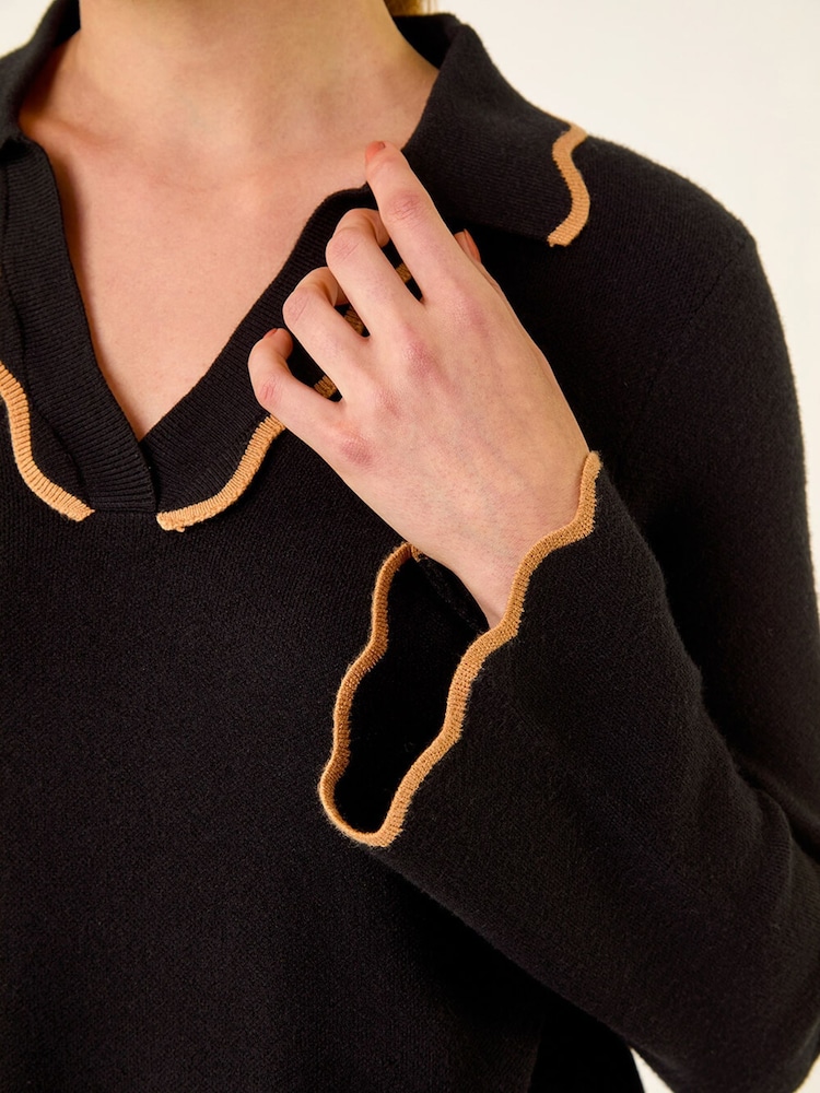 Roman Black Scalloped Edge Knit Dress - Image 5 of 5 Roman Black Scalloped Edge Knit Dress - Image 5 of 5