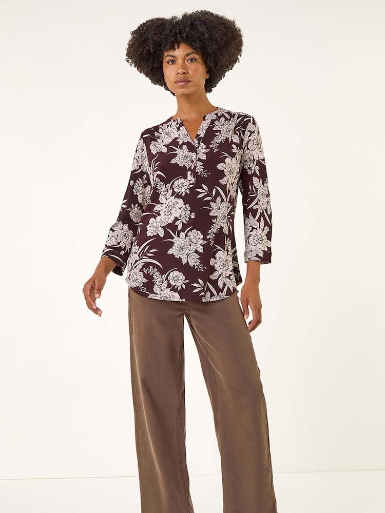 Roman Red Floral Puff Print Stretch Shirt - Image 1 of 5