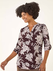 Roman Red Floral Puff Print Stretch Shirt - Image 3 of 5