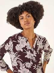Roman Red Floral Puff Print Stretch Shirt - Image 4 of 5