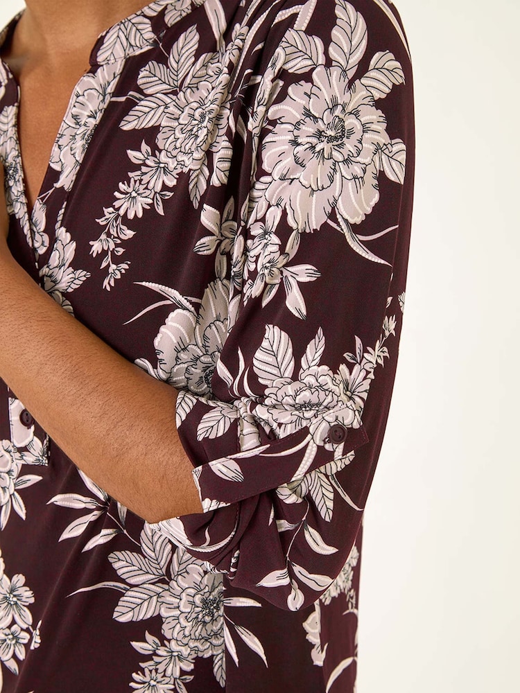 Roman Red Floral Puff Print Stretch Shirt - Image 5 of 5