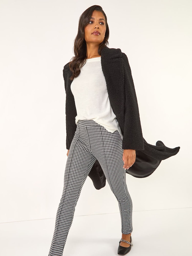 Roman Black Check Print Ponte Slim Leg Trousers - Image 1 of 5