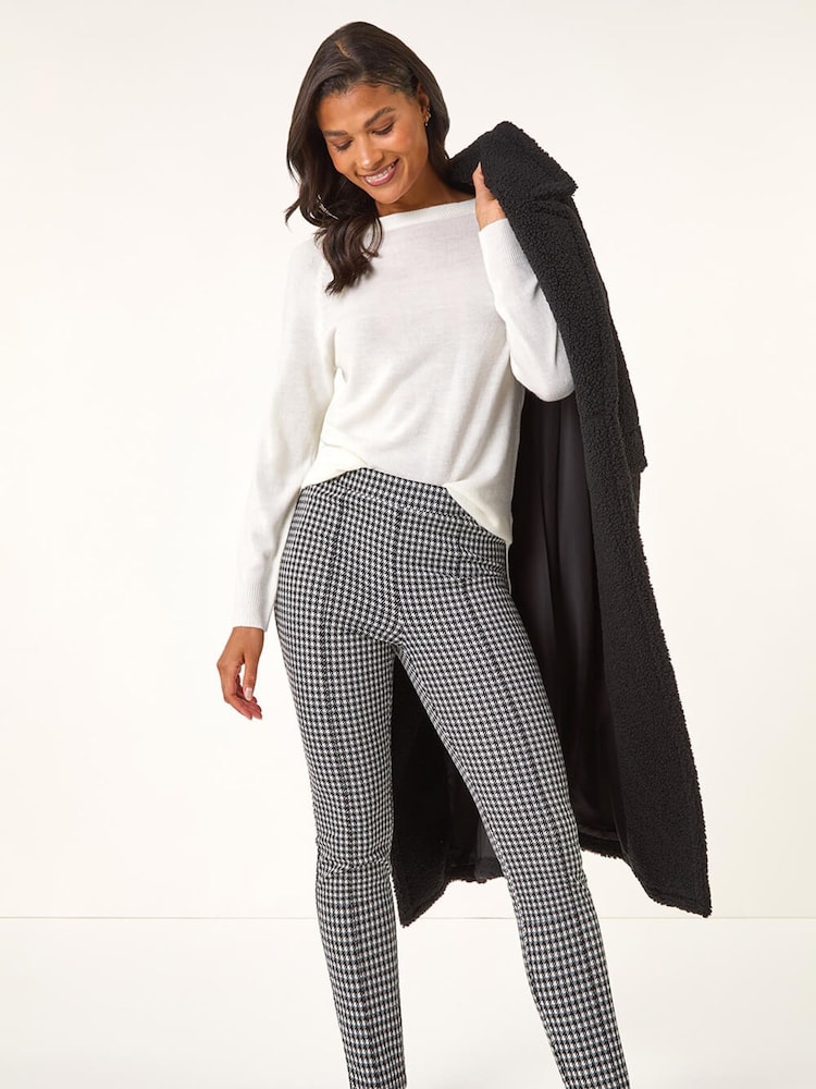 Roman Black Check Print Ponte Slim Leg Trousers - Image 2 of 5