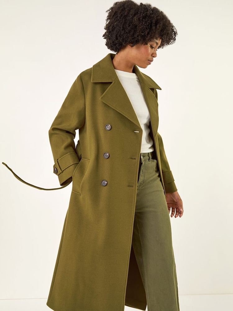 Roman Green Textured Premium Belted Smart Coat - Image 1 of 5
