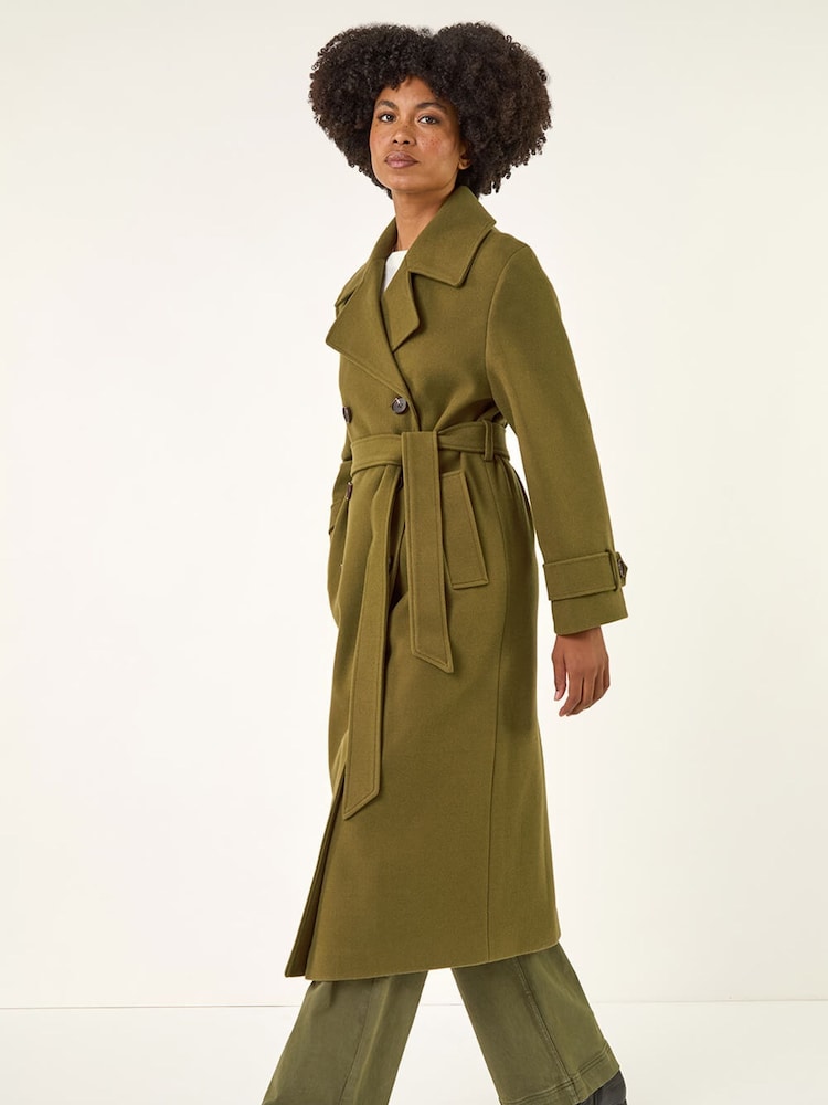 Roman Green Textured Premium Belted Smart Coat - Image 2 of 5