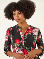 Roman Red Floral Print Stretch Shirt - Image 4 of 5