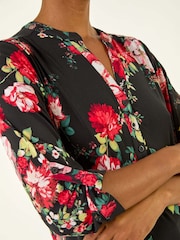 Roman Red Floral Print Stretch Shirt - Image 5 of 5