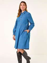 Roman Blue Denim Button Through Pocket Dress - Image 2 of 5