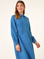 Roman Blue Denim Button Through Pocket Dress - Image 4 of 5