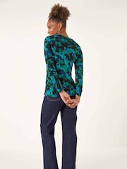 Roman Green Printed V-Neck Stretch Tops - Image 3 of 5