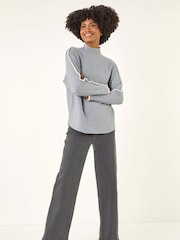 Roman Grey Hotfix Blanket Stitch Knit Jumper - Image 1 of 5
