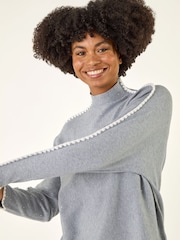 Roman Grey Hotfix Blanket Stitch Knit Jumper - Image 2 of 5