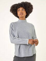 Roman Grey Hotfix Blanket Stitch Knit Jumper - Image 4 of 5