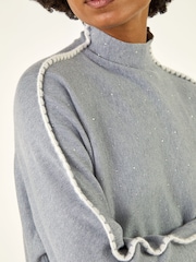 Roman Grey Hotfix Blanket Stitch Knit Jumper - Image 5 of 5