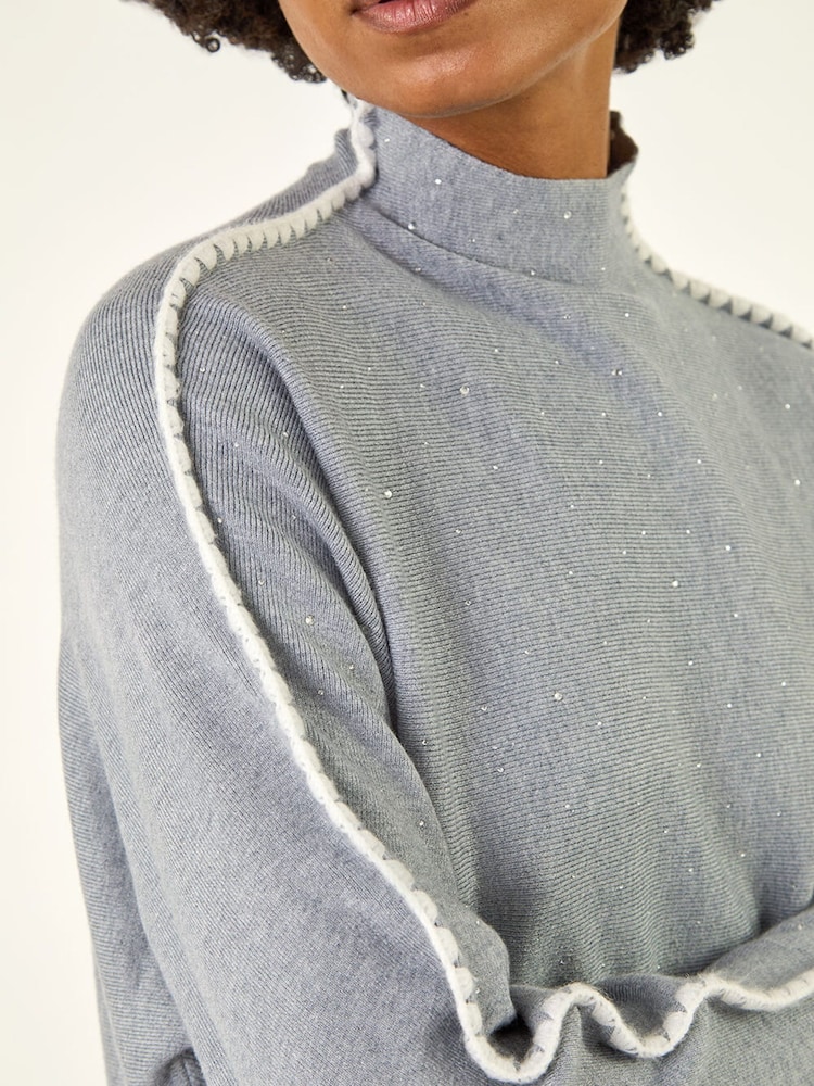 Roman Grey Hotfix Blanket Stitch Knit Jumper - Image 5 of 5