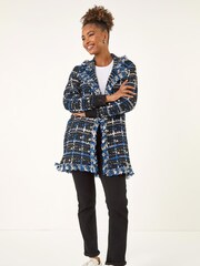 Roman Blue Checkered Fringe Knit Cardigan - Image 2 of 5