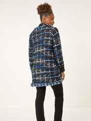 Roman Blue Checkered Fringe Knit Cardigan - Image 3 of 5