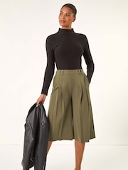 Roman Green Pleat Front Stretch Culottes - Image 3 of 5