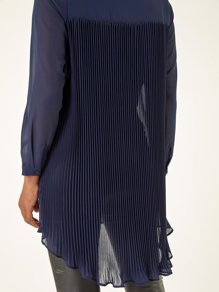 Roman Blue V-Neck Pleated Back Blouse - Image 5 of 5 Roman Blue V-Neck Pleated Back Blouse - Image 5 of 5