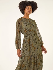 Roman Green Speckled Print Keyhole Midi Dress - Image 2 of 5