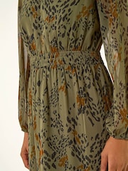 Roman Green Speckled Print Keyhole Midi Dress - Image 5 of 5