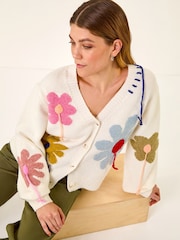Roman White Floral Stitch Knit Cardigan - Image 1 of 5