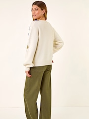 Roman White Floral Stitch Knit Cardigan - Image 3 of 5