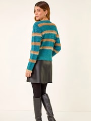 Roman Blue Fluffy Stripe Knit Cardigan - Image 3 of 5
