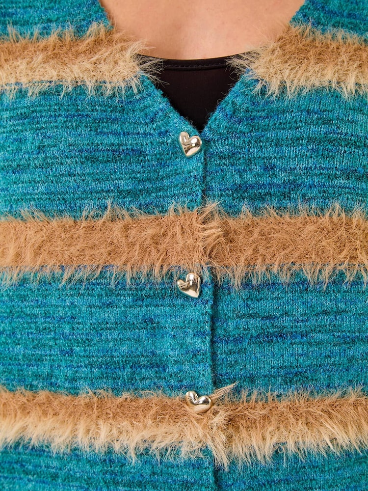 Roman Blue Fluffy Stripe Knit Cardigan - Image 5 of 5 Roman Blue Fluffy Stripe Knit Cardigan - Image 5 of 5