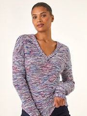 Roman Blue Tape Yarn V-Neck Knit Jumper - Image 4 of 5