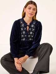 Roman Velvet Embroidered Tie Tops - Imagen 1 de 5