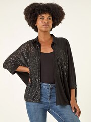 Roman Black Sequin Buttoned Blouse - Image 4 of 5