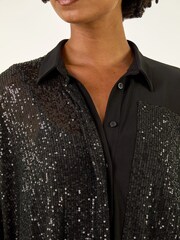 Roman Black Sequin Buttoned Blouse - Image 5 of 5
